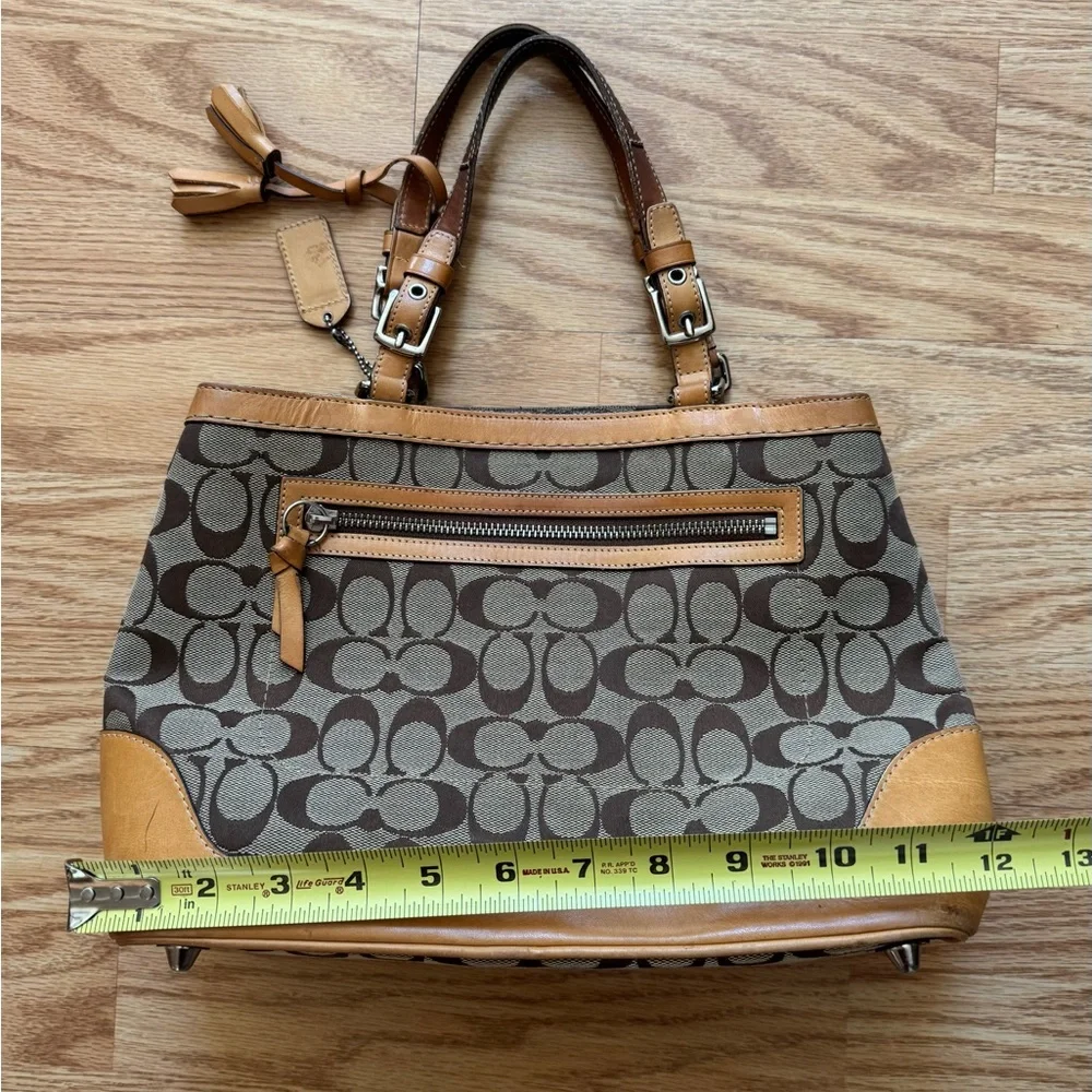 Coach Brown Signature Canvas Tote with Tan Leather Trim - Picture 14 of 16